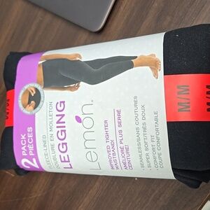 Lemon Size M Black Fleece Lined Seamless High Waisted Leggings